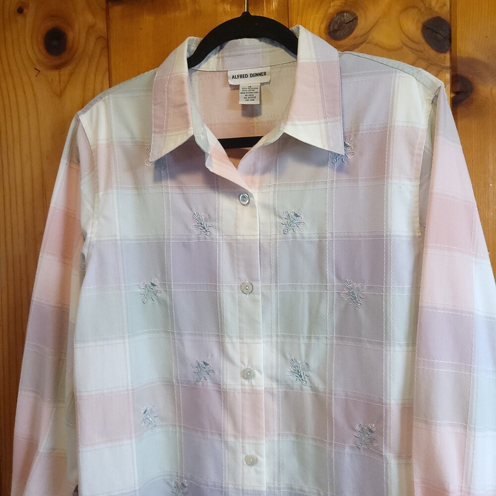 Alfred Dunner Size 14 Pastel Plaid Polyester Cotton Blouse